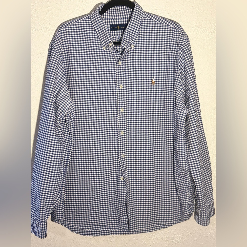 Polo Ralph Lauren Blue/White Check Long Sleeve Classic Button Shirt Size XXL - Picture 1 of 5